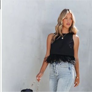 Vici - Feather Trim Crop Top - Medium